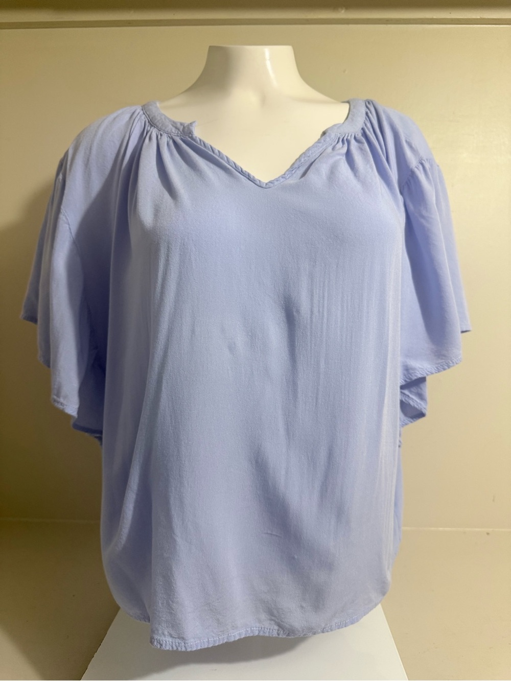 LISETTE Light Blue Flutter Sleeve V-Neck Blouse